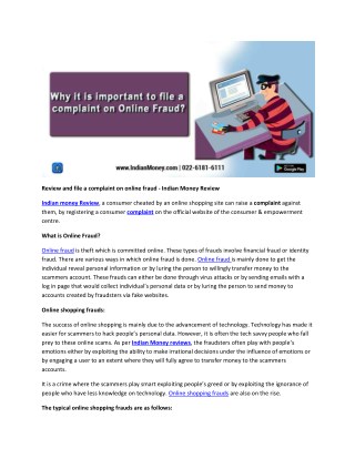 Review and file a complaint on online fraud - Indian Money Review