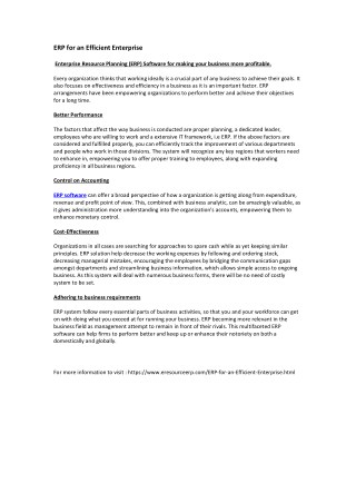 ERP for an Efficient Enterprise
