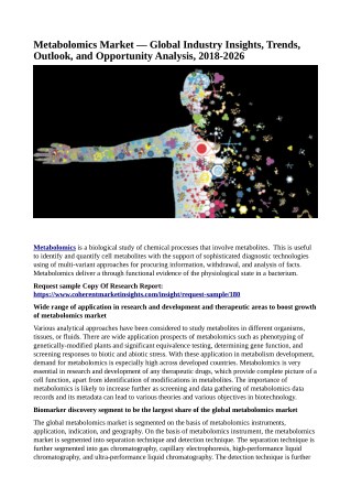 Metabolomics Market — Global Industry Insights, Trends, Outlook, and Opportunity Analysis, 2018-2026