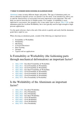 7 THINGS TO CONSIDER WHEN CHOOSING AN ALUMINUM GRADE