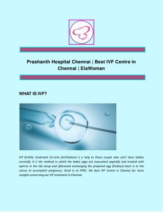 Prashanth Hospital Chennai | Best IVF Centre in Chennai | ElaWoman
