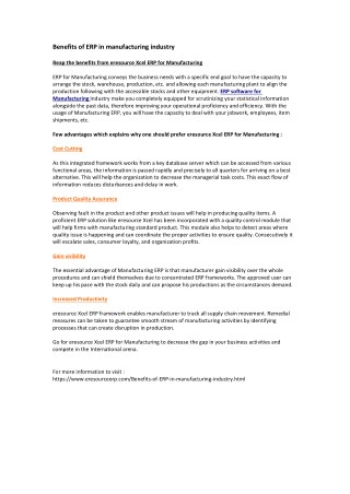 Benefits of ERP in manufacturing industry