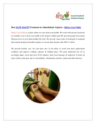 Janu Basti Ayurveda Treatment in Ahmedabad, Shirodhara Treatment Cost in Ahmedabad, Arthritis Treatment in Ahmedabad | S