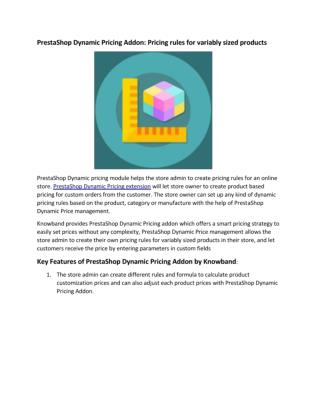 PrestaShop Dynamic Pricing Addon: Pricing rules for variably sized products