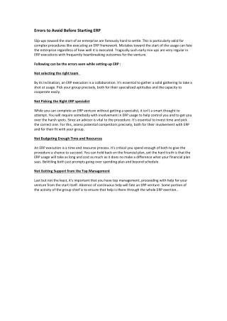 Errors to Avoid Before Starting ERP