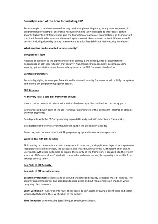 Security is need of the hour for installing ERP