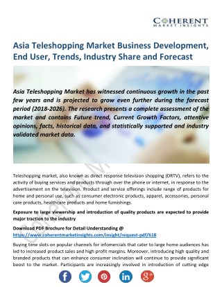 Asia Teleshopping Market Business Development, End User, Trends, Industry Share and Forecast to 2026