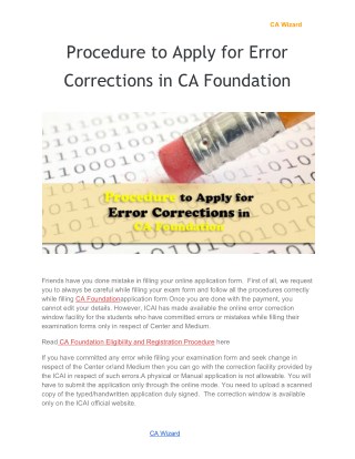 Procedure to Apply for Error Corrections in CA Foundation