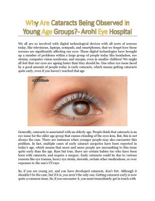 Why Are Cataracts Being Observed In Young Age Groups? - Arohi Eye Hospital