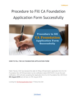 Procedure to Fill CA Foundation Application Form Successfully