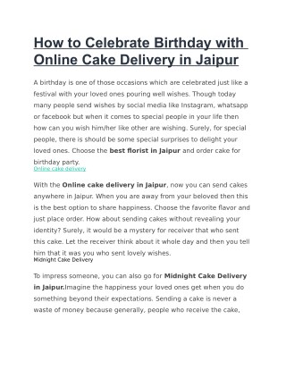 How to Celebrate Birthday with Online Cake Delivery in Jaipur