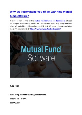 Why we recommend you to go with this mutual fund software?