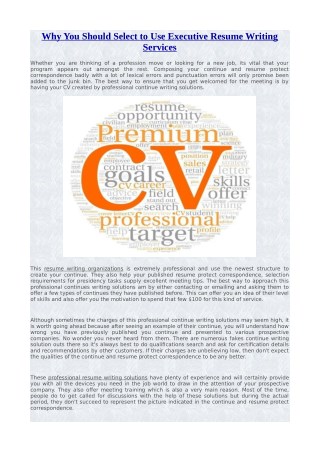 Why You Should Select to Use Executive Resume Writing Services