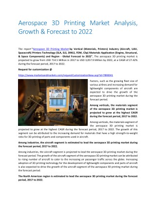 Aerospace 3D Printing Market Analysis, Growth & Forecast to 2022