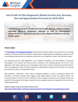 Asia Pacific In Vitro Diagnostics Market Growth Area, Revenue, Size and Opportunities Forecasts by 2018-2024