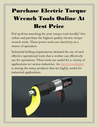 Purchase Electric Torque Wrench Tools Online At Best Price