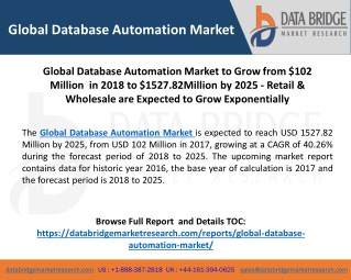 Global Database Automation Market to Grow from $102 Million in 2018 to $1527.82Million by 2025 - Retail & Wholesale are