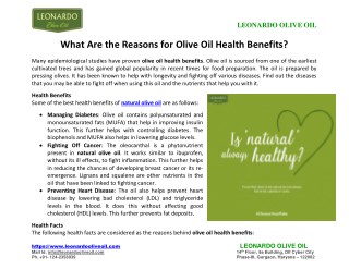 What Are The Reasons For Olive Oil Health Benefits?