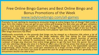 Free Online Bingo Games and Best Online Bingo and Bonus Promotions of the Week