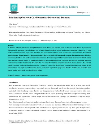 Relationship between Cardiovascular Disease and Diabetes