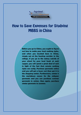 How to Save Expenses for Studying MBBS in China