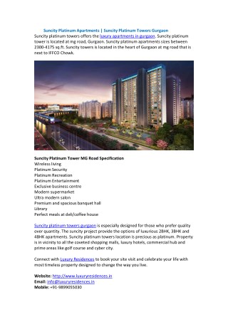 Suncity Platinum Towers For Sale In Gurgaon