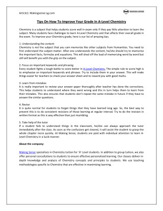 Tips on How To Improve Your Grade In A-Level Chemistry