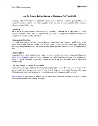 How to Choose Tuition Centre in Singapore for Your Child