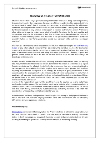 Features of the Best Tuition Center