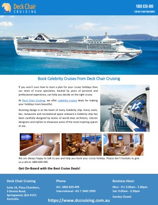 Book Celebrity Cruises from Deck Chair Cruising