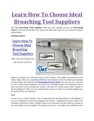 Learn How To Choose Ideal Broaching Tool Suppliers