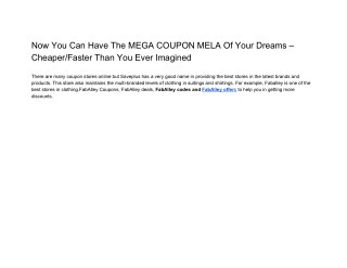 Now You Can Have The MEGA COUPON MELA Of Your Dreams – Cheaper/Faster Than You Ever Imagined