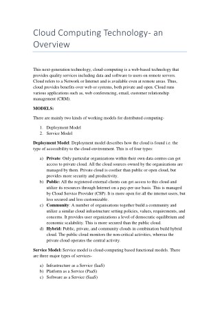 Cloud Computing Technology- an Overview