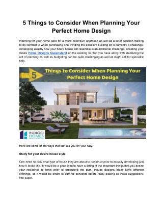 5 things to consider when planning your perfect Home Design