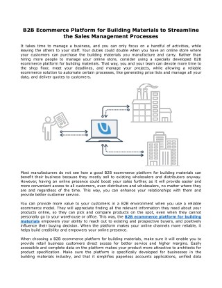 B2B Ecommerce Platform for Building Materials to Streamline the Sales Management Processes