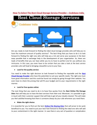 How To Select The Best Cloud Storage Service Provider – Codebase India