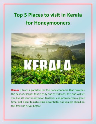 Top 5 Places to visit in Kerala for Honeymooners