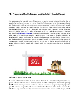 The Phenomenal Real Estate and Land for Sale in Canada Market