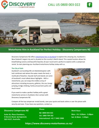 Motorhome Hire in Auckland for Perfect Holiday - Discovery Campervans NZ