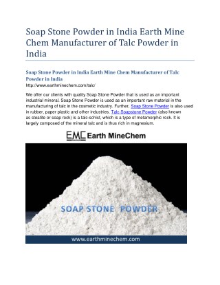 Soap Stone Powder in India Earth MineChem Manufacturer of Talc Powder in India