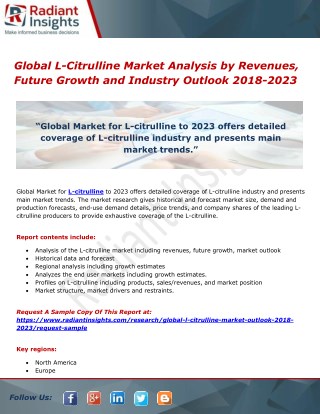 Global L-Citrulline Market Analysis by Revenues, Future Growth and Industry Outlook 2018-2023