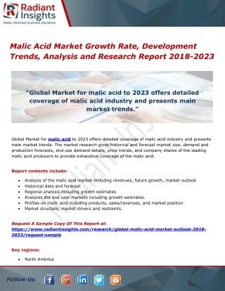 Malic Acid Market Growth Rate, Development Trends, Analysis and Research Report 2018-2023