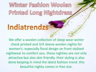Winter Fashion Woolen Printed Long Nightdress