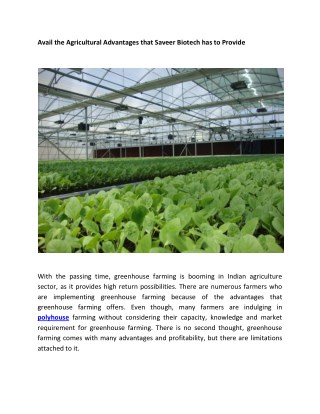 Avail the Agricultural Advantages that Saveer Biotech has to Provide