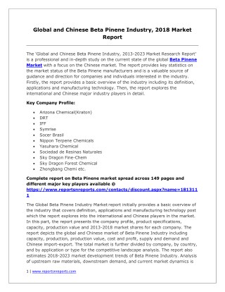 Global Beta Pinene Market Insights, Size, Share, in-coming Trends, Demand and Future Forecast to 2023