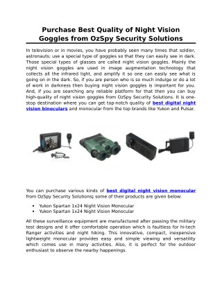Purchase Best Quality of Night Vision Goggles from OzSpy Security Solutions