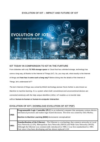 EVOLUTION OF IOT :: IMPACT AND FUTURE OF IOT