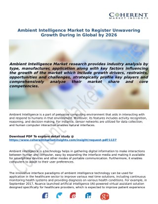Ambient Intelligence Market to Register Unwavering Growth During in Global by 2026