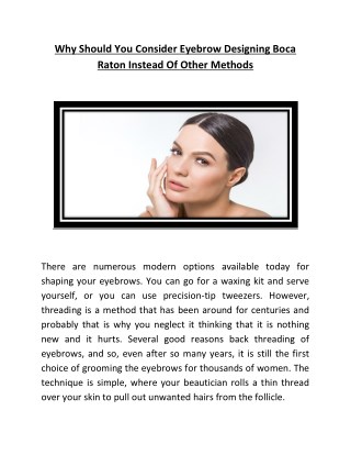 Why Should You Consider Eyebrow Designing Boca Raton Instead Of Other Methods
