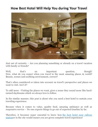 How Best Hotel Will Help You during Your Travel